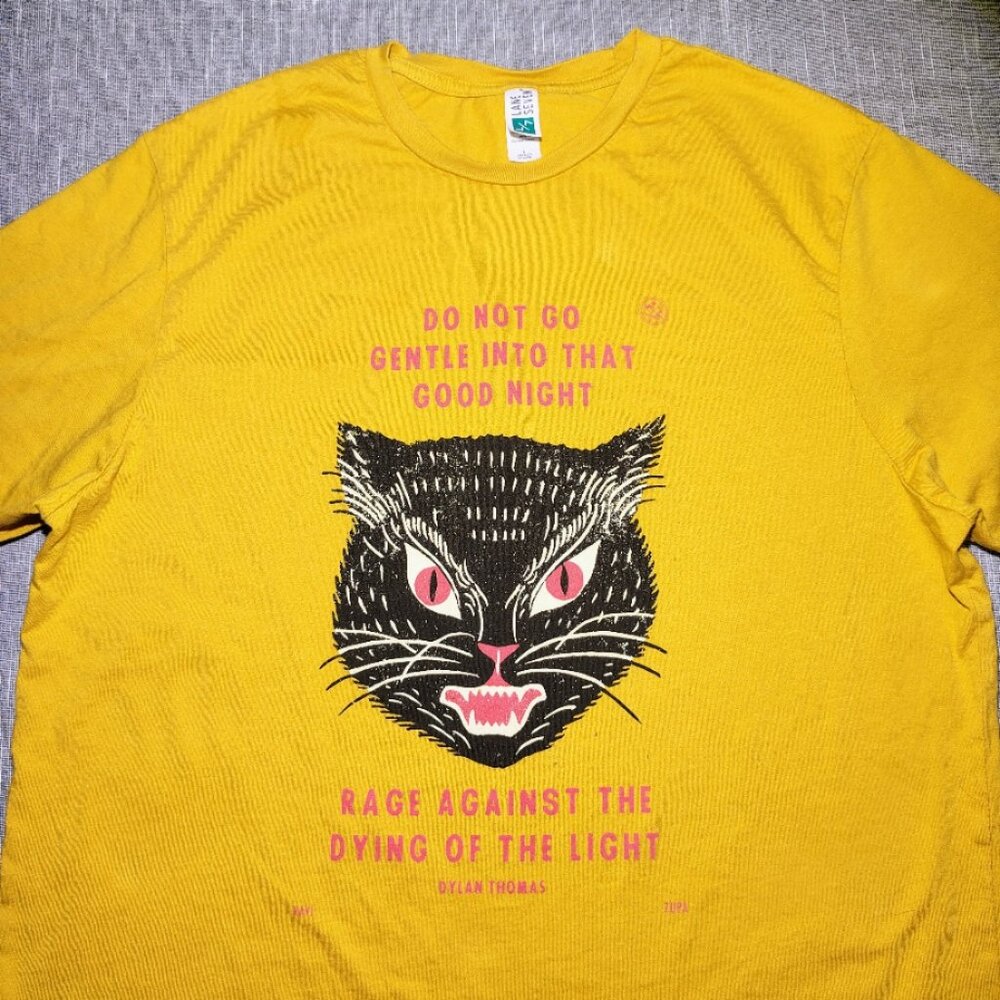 Ravi Zupa Dylan Thomas T-Shirt Size Large Traditional Cat Quote Logo - Picture 6 of 13